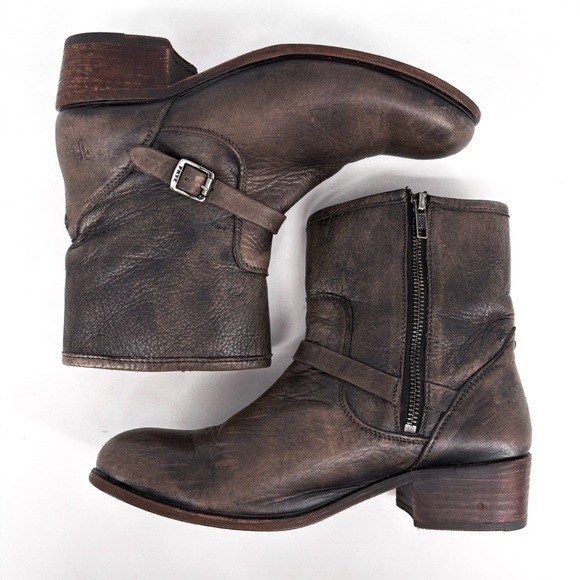 FRYE Lynn Strap Short Grey Leather Boot 9 - Picture 9 of 16